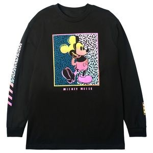 Neff Mickey Mouse 90s Memphis Neon Black Long Sleeve Tee Shirt Men’s Small